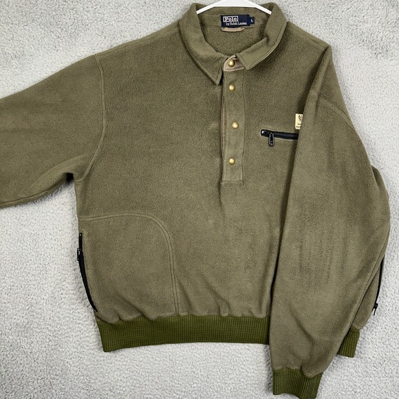 Vintage Polo Sportsman Ralph Lauren Mens Large Jacket Pullover Olive Fleece EUC